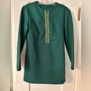 Vintage 60s/70s Green Dress with Patterned Trim